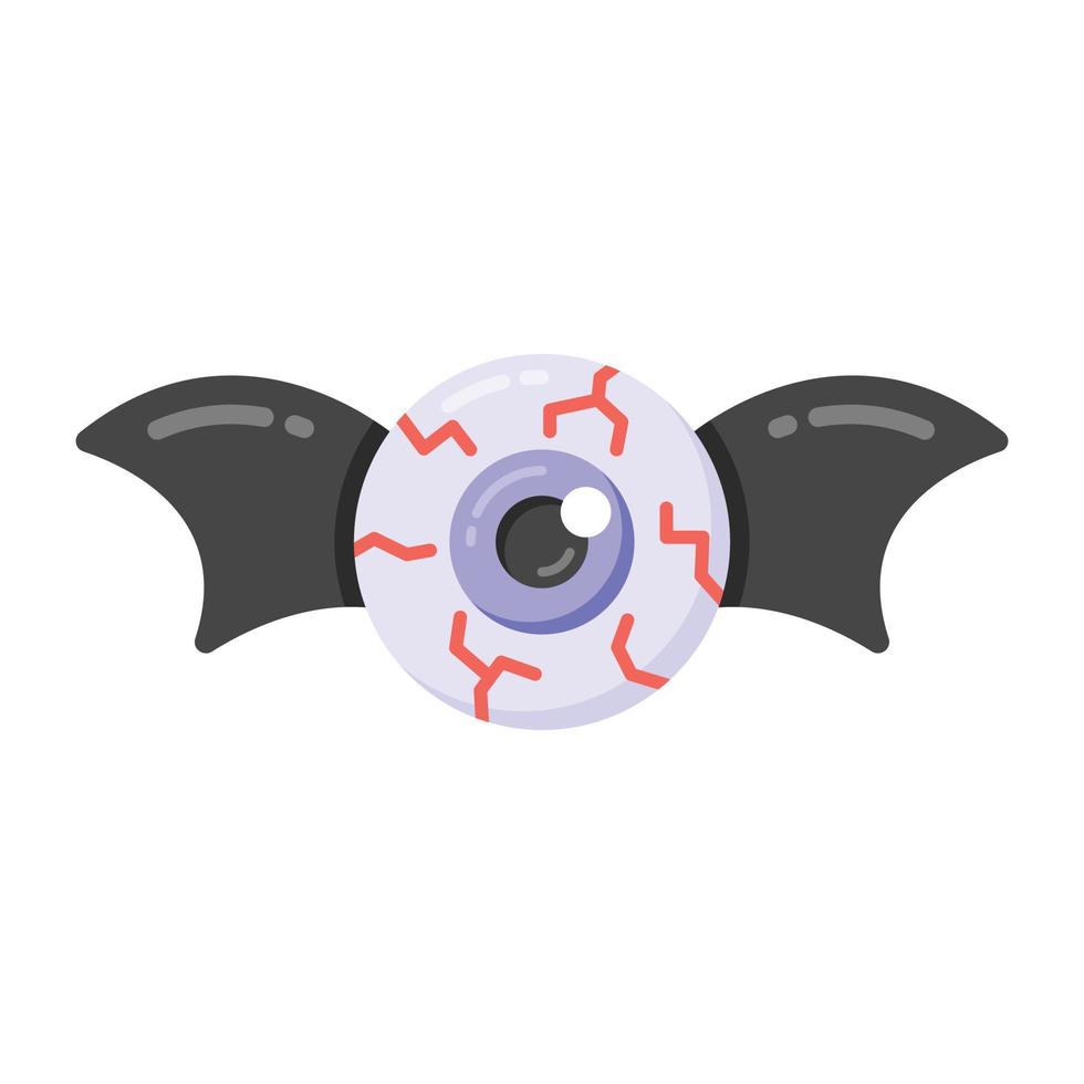 ein gruseliges Fledermaus-Augapfel-Symbol im flachen editierbaren Stil vektor