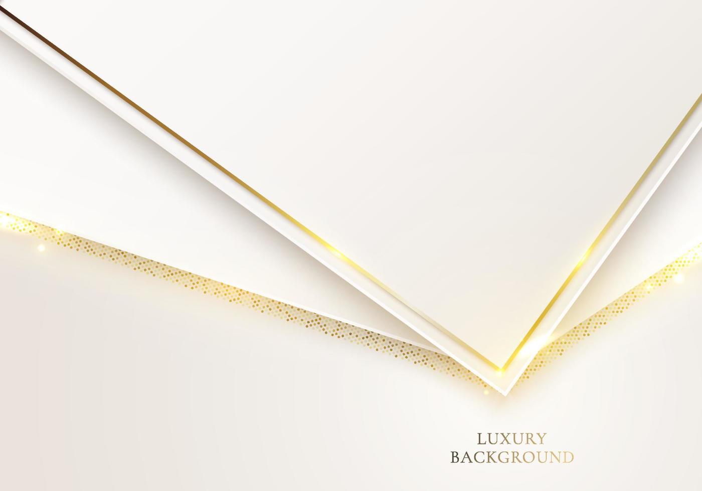 3D-elegantes, modernes Luxus-Vorlagendesign mit weißen Streifen und goldener Glitzerlinie, die auf cremefarbenem Hintergrund funkt vektor
