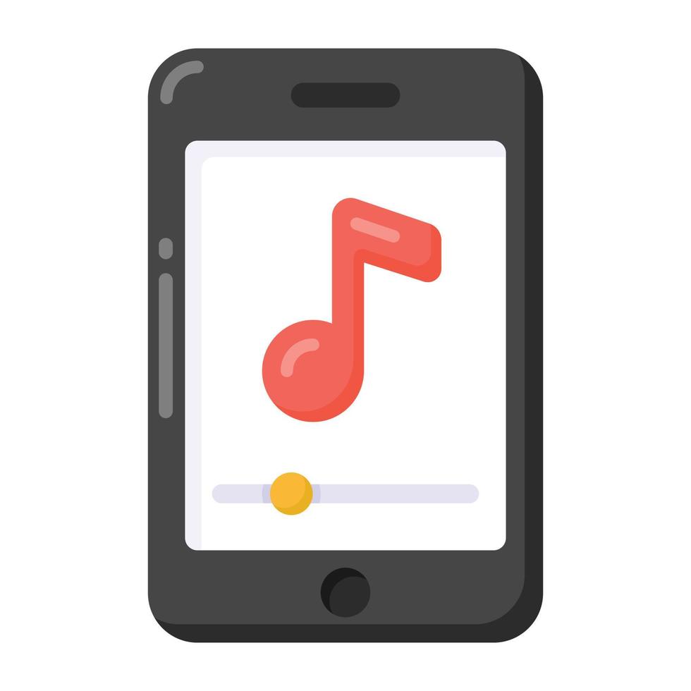 musiknote im handy, die das flache symbol der songanwendung bezeichnet vektor