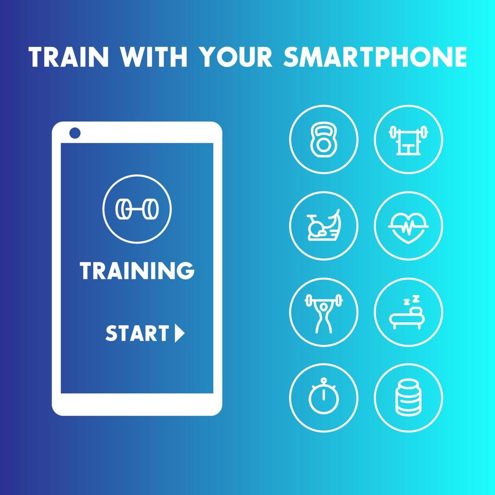 Trainieren Sie mit Ihrem Smartphone, Symbole für die Trainingslinie vektor