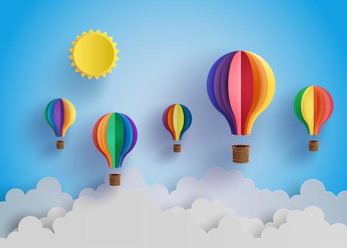 färgglad varmluftsballong och moln. vektor