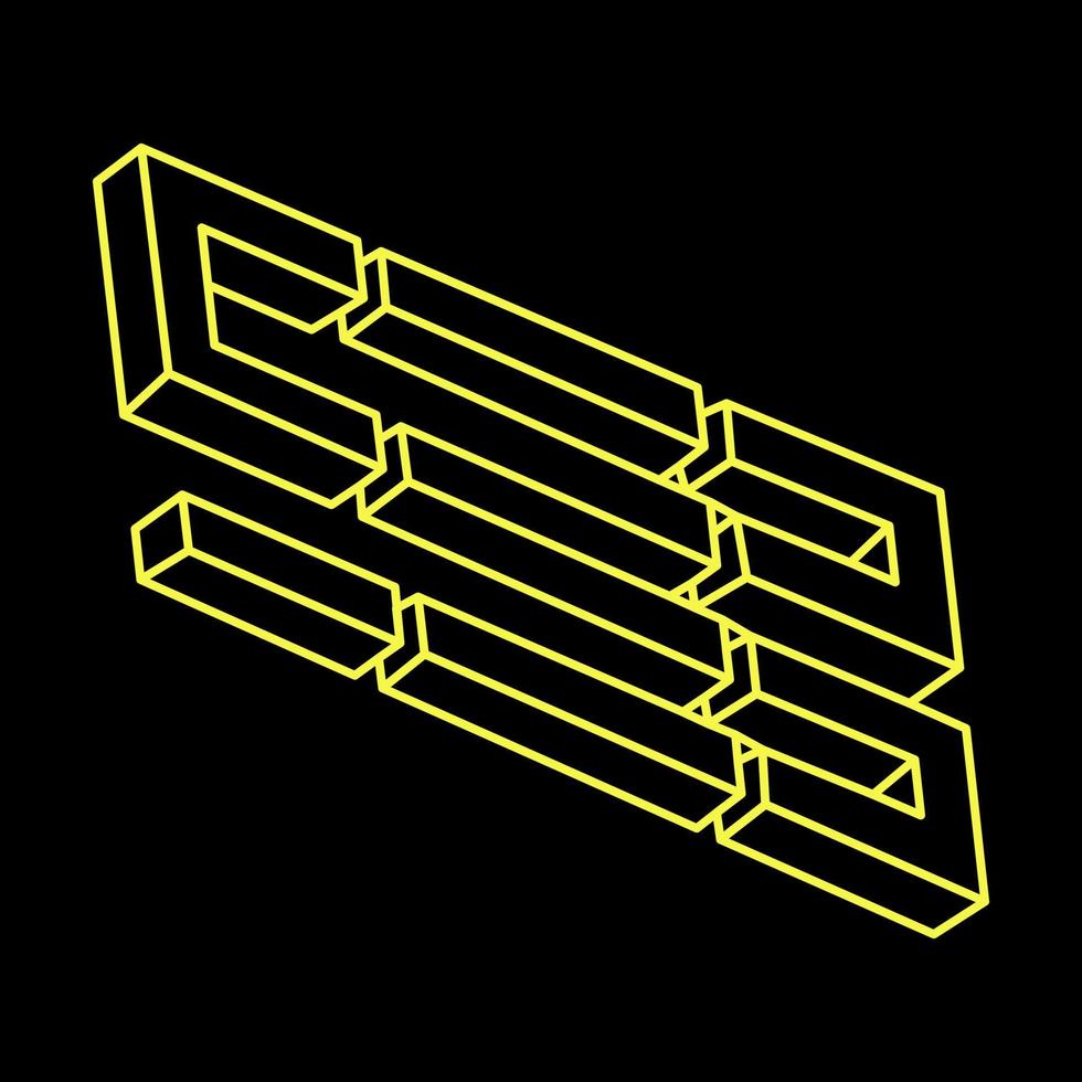 omöjliga former. heliga geometriska figurer. optisk illusion. abstrakta eviga geometriska objekt. omöjlig ändlös kontur. linjekonst. optisk konst. omöjlig geometri form på en svart bakgrund. vektor