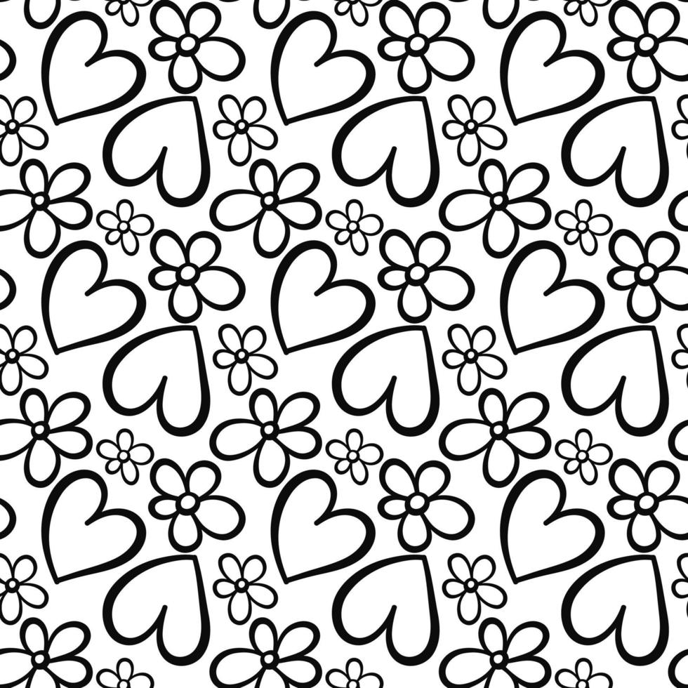 doodle daisy blomma kärlek hjärta mönster vektor