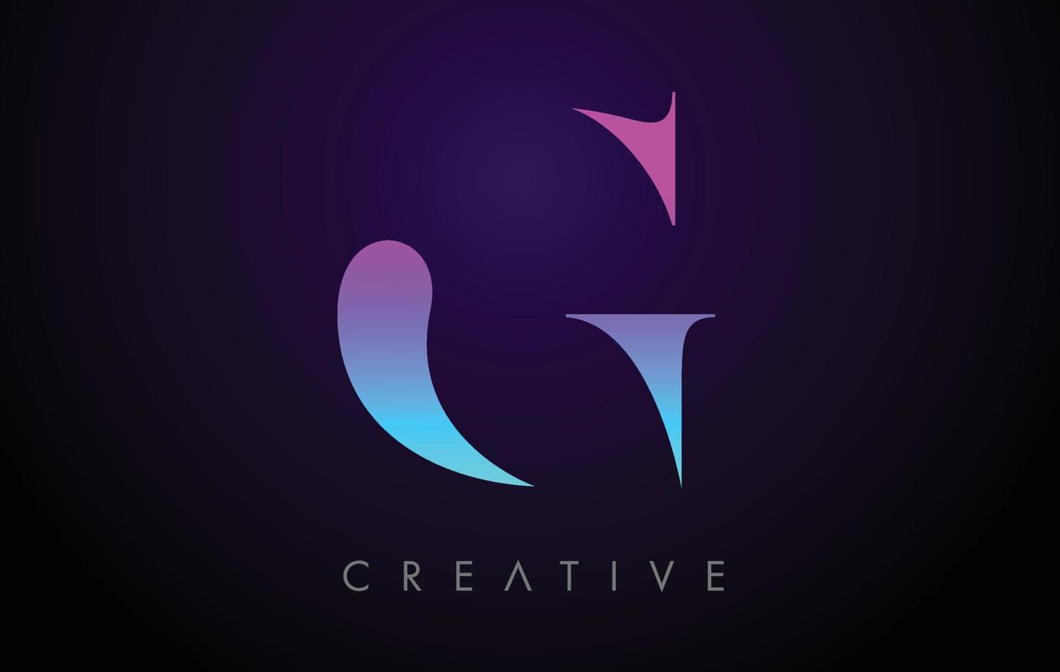 lila blau neon g buchstabe logo design konzept mit minimalistischem stil und serifenschriftvektor vektor