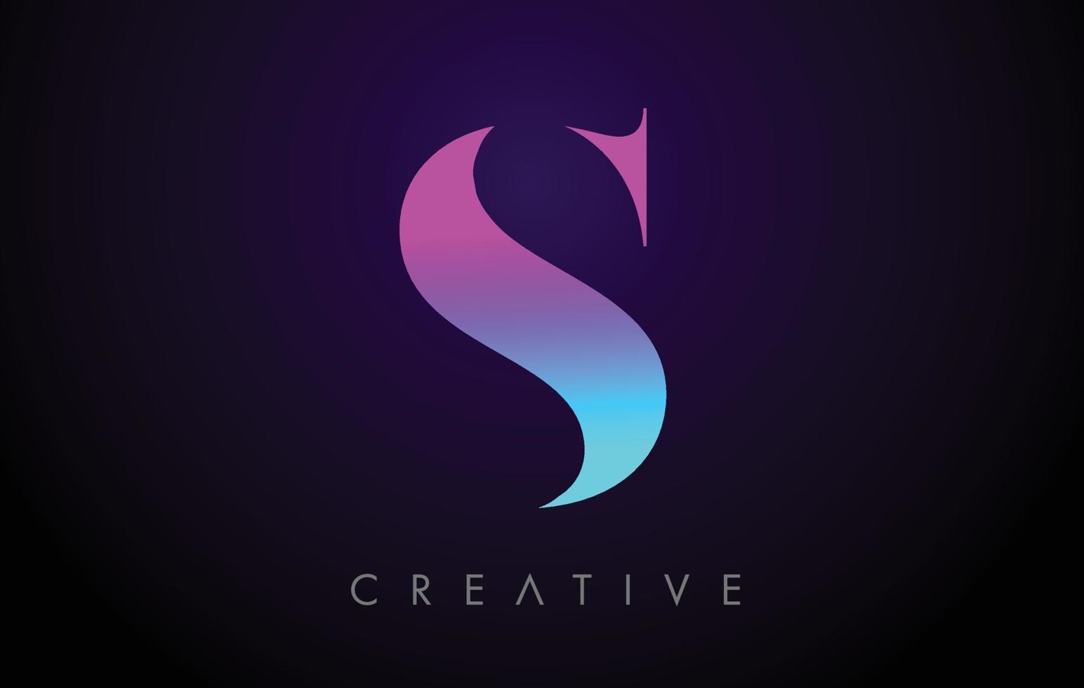 lila blau neon s brief logo design konzept mit minimalistischem stil und serifenschriftvektor vektor