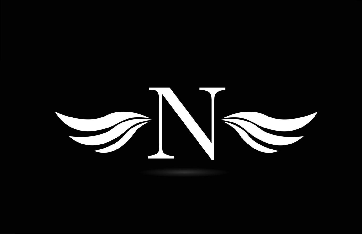 Schwarz-Weiß-Alphabet n-Buchstaben-Logo-Symbol mit Flügeldesign. kreative Vorlage für Unternehmen und Unternehmen vektor
