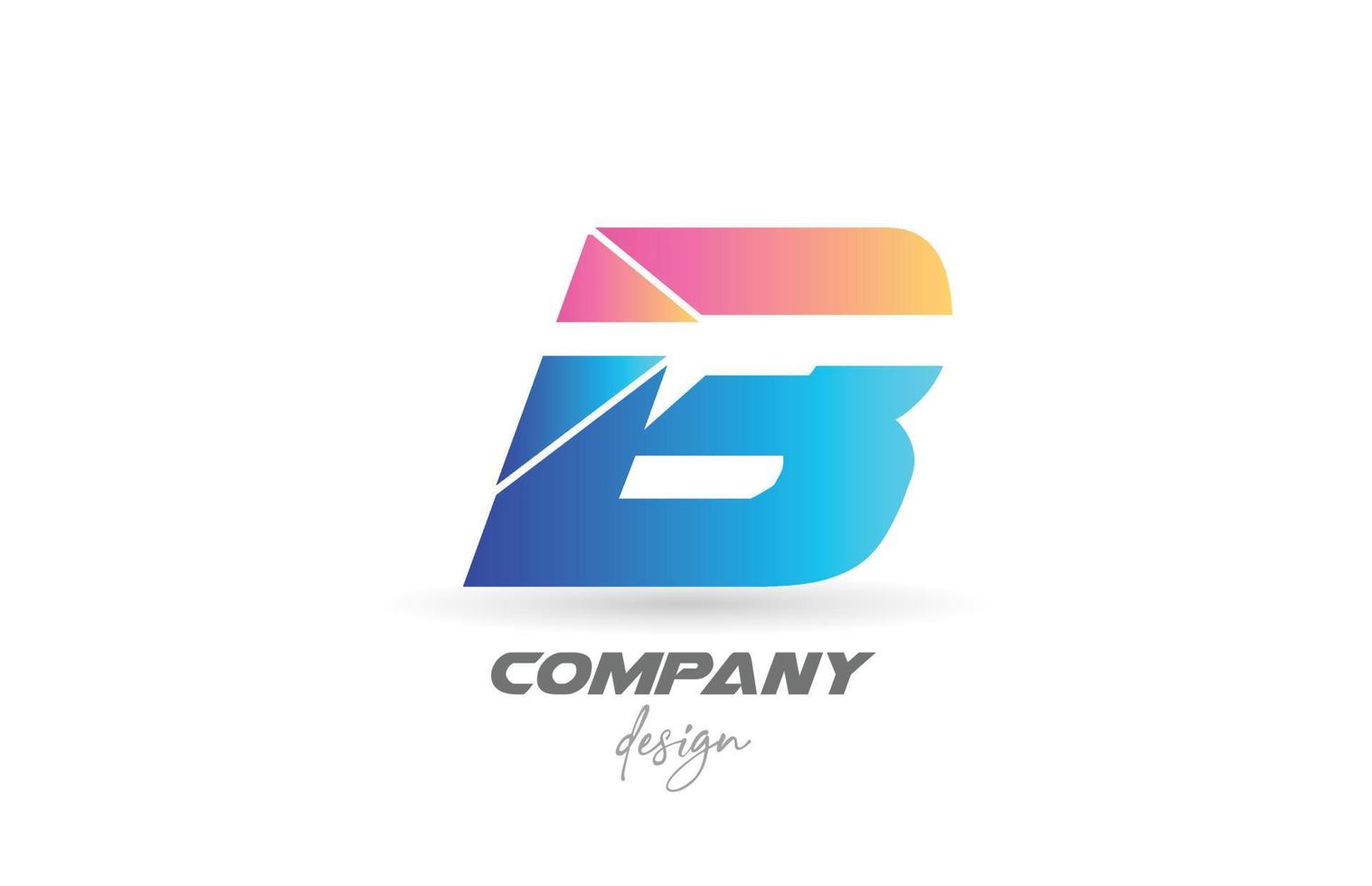 färgglada bokstavslogoikon med b-alfabetet med skivad design och blå rosa färger. kreativ mall för företag och företag vektor
