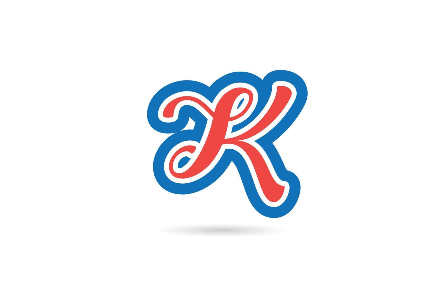 röd blå handskriven k alfabetet bokstaven logotyp designikon. kreativ mall för företag och företag vektor