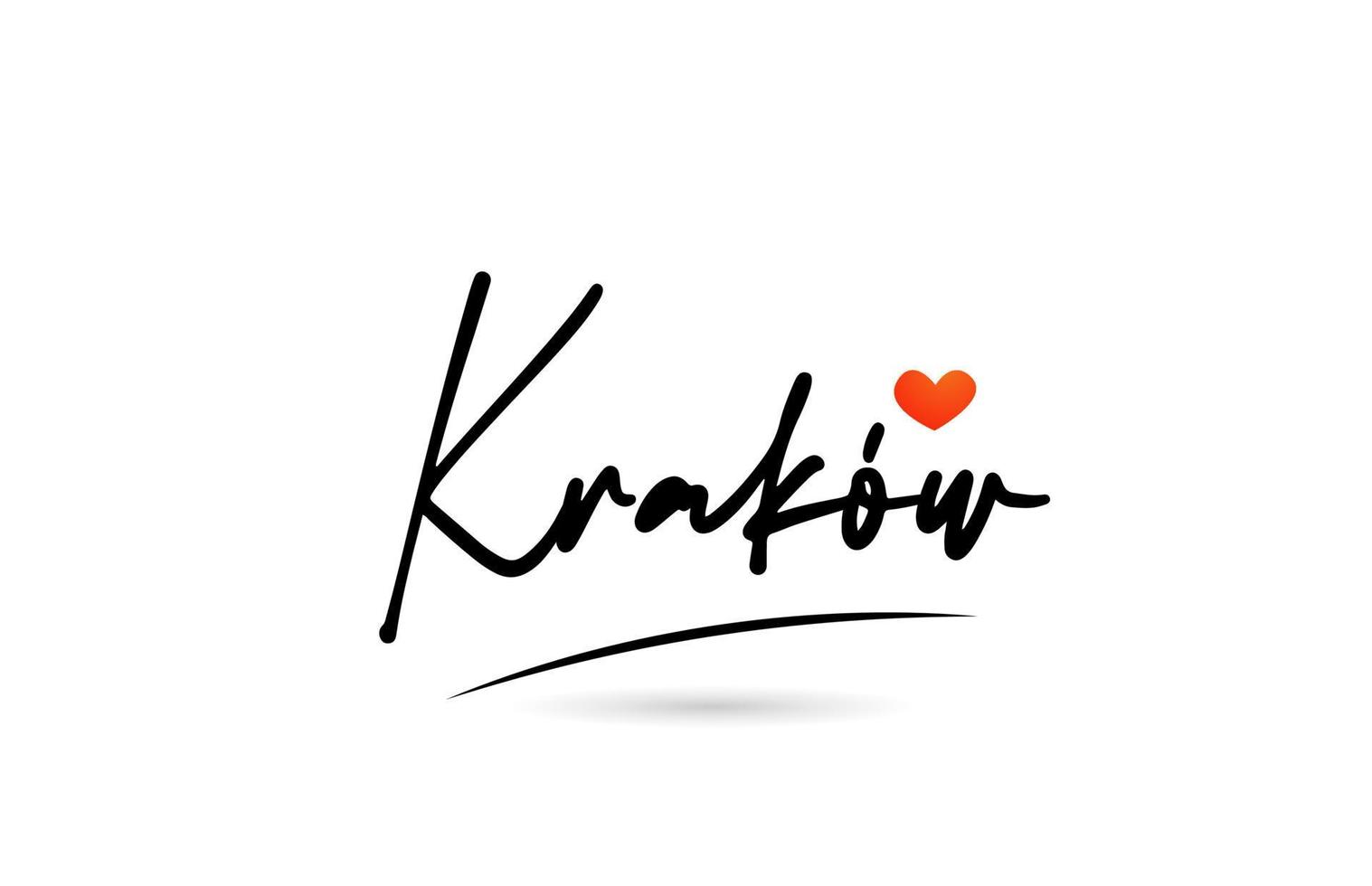 Krakow stad text med rött kärlek hjärta design. typografi handskriven designikon vektor