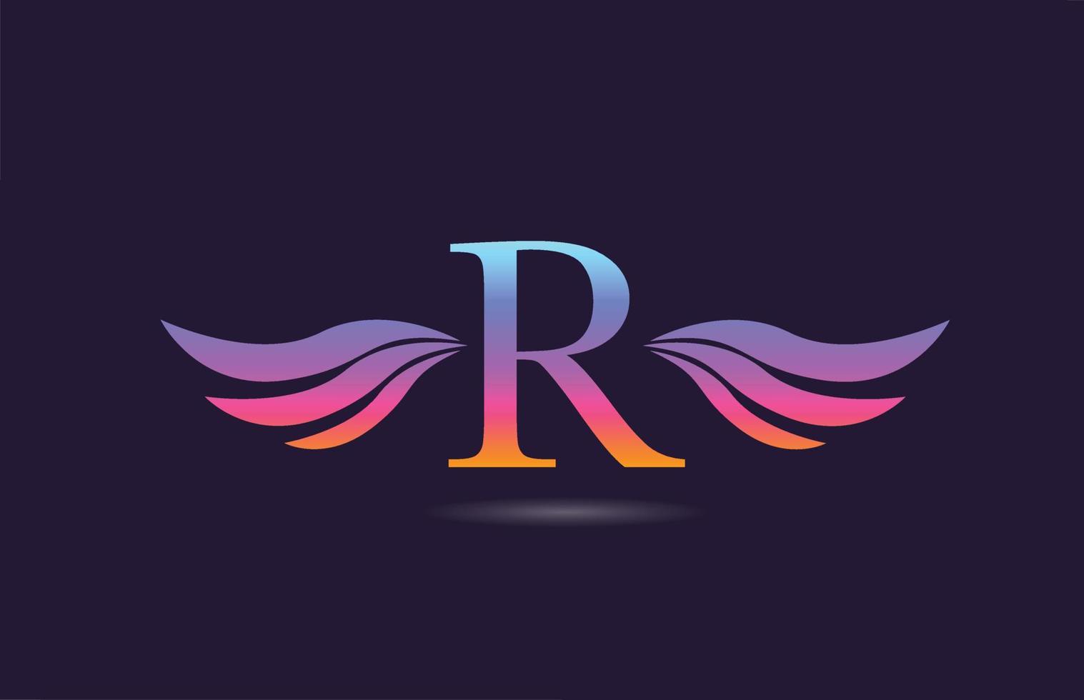 buntes r-Alphabet-Buchstaben-Logo-Icon-Design mit Flügeln. kreative vorlage für unternehmen und unternehmen in rosa gelb vektor