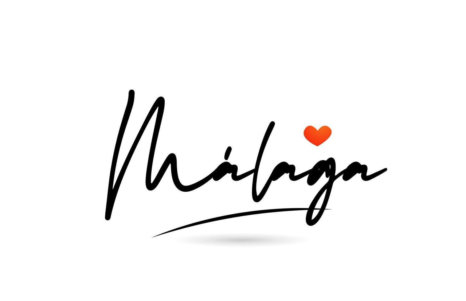 malaga stadttext mit rotem liebesherzdesign. Typografie handgeschriebenes Design-Symbol vektor