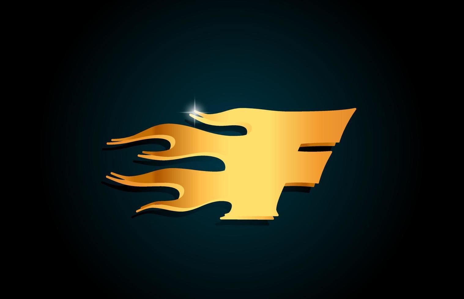 gold f alphabet buchstabe symbol logo design. kreative vorlage für geschäfte mit goldenen flammen vektor
