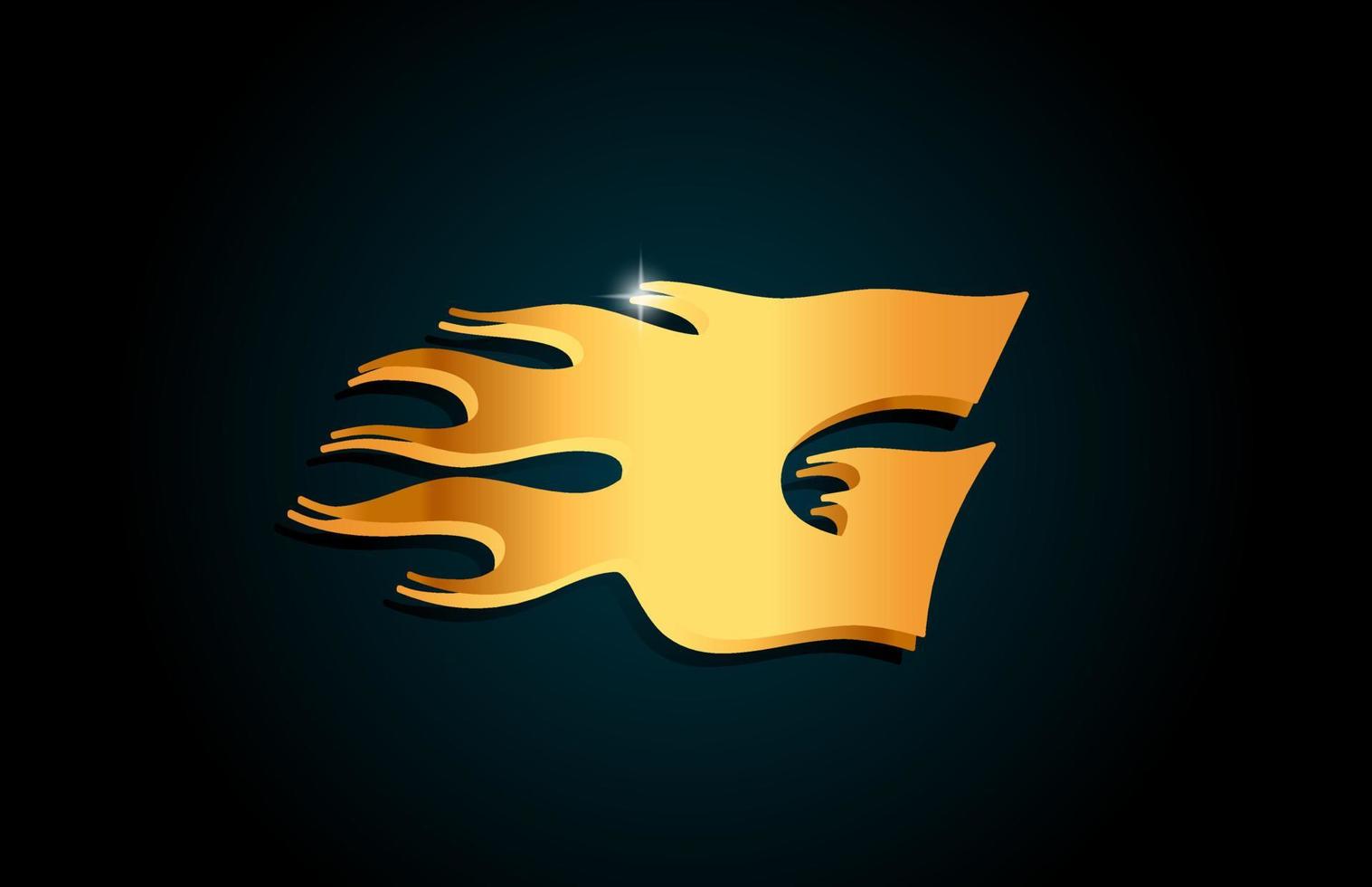 gold g alphabet buchstabe symbol logo design. kreative vorlage für geschäfte mit goldenen flammen vektor
