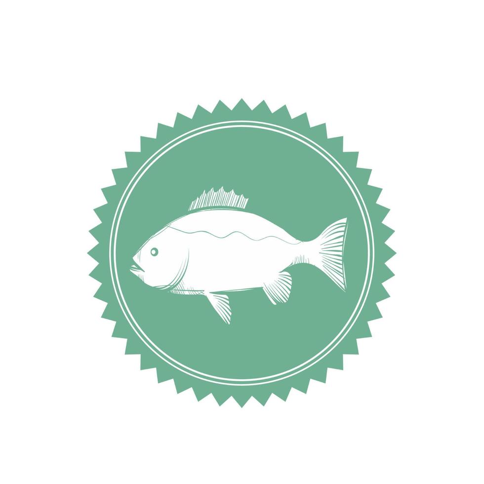 realistisk fisk emblem skaldjursrestaurang vektor logotyp och illustration