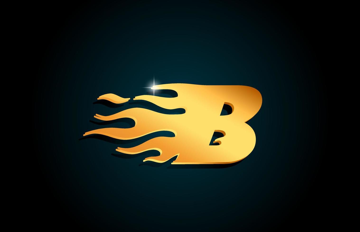 gold b alphabet buchstabe symbol logo design. kreative vorlage für geschäfte mit goldenen flammen vektor