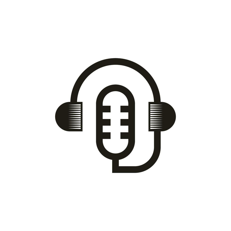 minimalistischer podcast mit mikrofon- und kopfhörer-symbol-logo-vorlage vektor