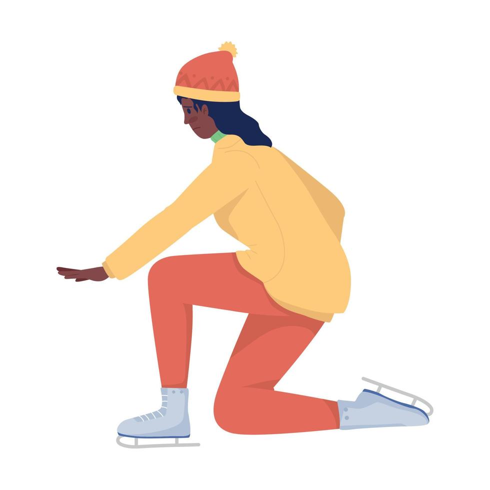 kvinna i skridskor semi platt färg vektor karaktär