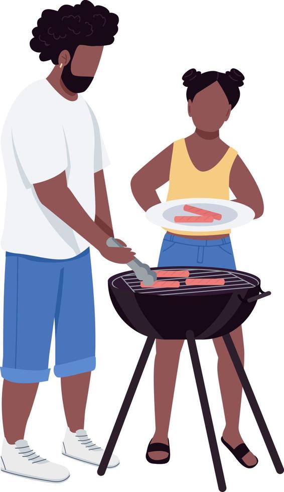 pappa och dotter på grill semi platt färg vektor karaktär