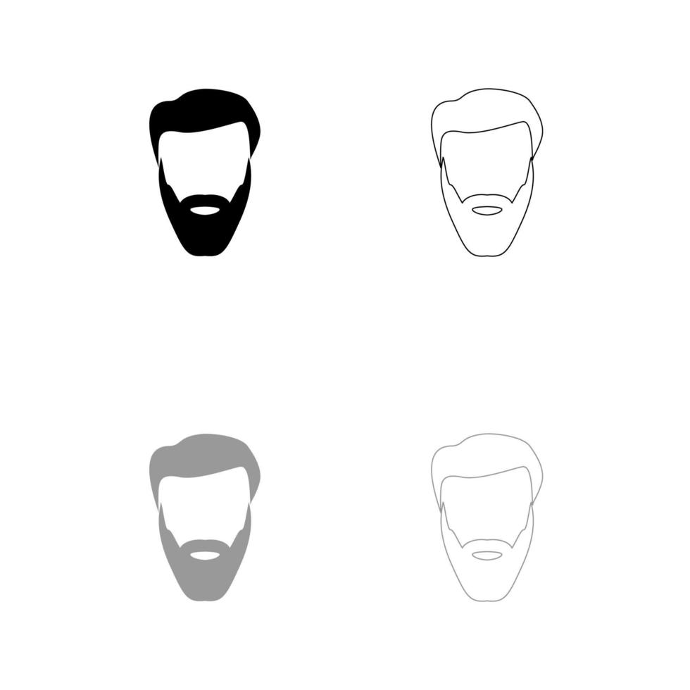 huvud med skägg och hår uppsättning svart vit ikon. vektor