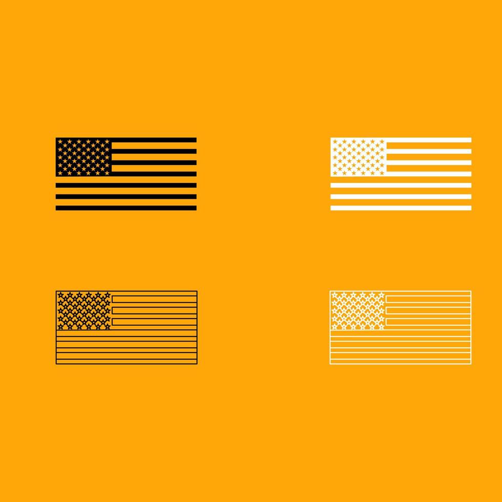 amerikanische flagge gesetzt schwarz-weiß-symbol. vektor