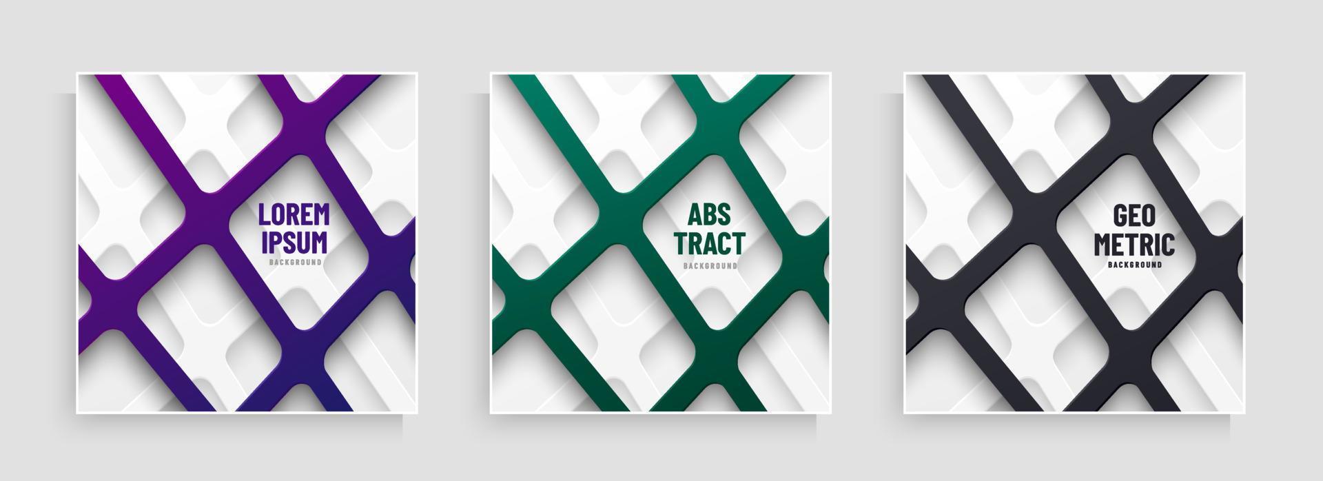 uppsättning mall geometriska triangel lager linjer lila, grönt och svart på vit bakgrund. abstrakt trendig färg futuristisk teknik bakgrundsdesign med plats för text. vektor illustration