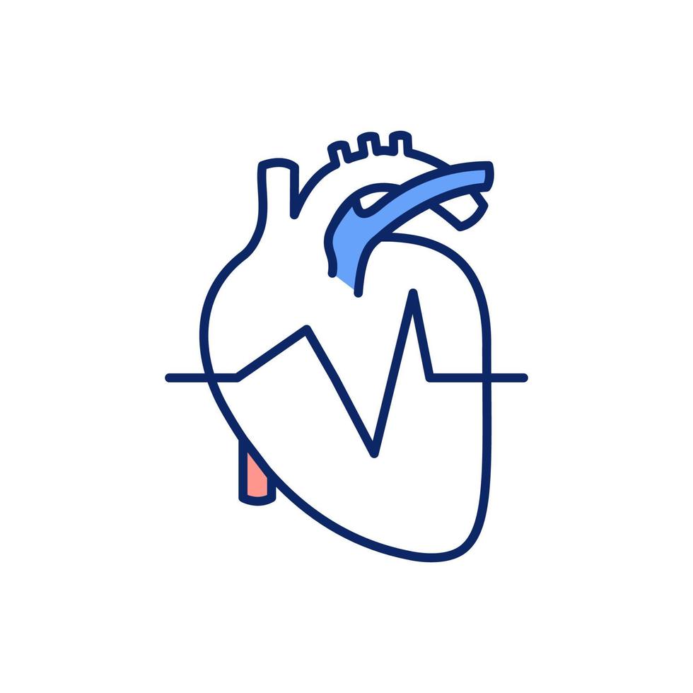 RGB-Farbsymbol für normalen Herzrhythmus. Überwachung elektrischer Impulse. Vermeiden Sie unregelmäßige Herzschläge. Behandlung von Arrhythmie. normaler Herzschlag. isolierte Vektorillustration. einfache gefüllte Strichzeichnung vektor