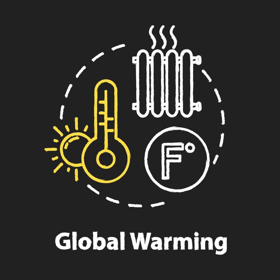 globale Erwärmung Kreide rgb Farbkonzept Symbol. Hitzewelle. hohe Temperatur. industrielle Schäden. Ozonabbau. Idee zum Klimawandel. vektor lokalisierte tafelillustration auf schwarzem hintergrund