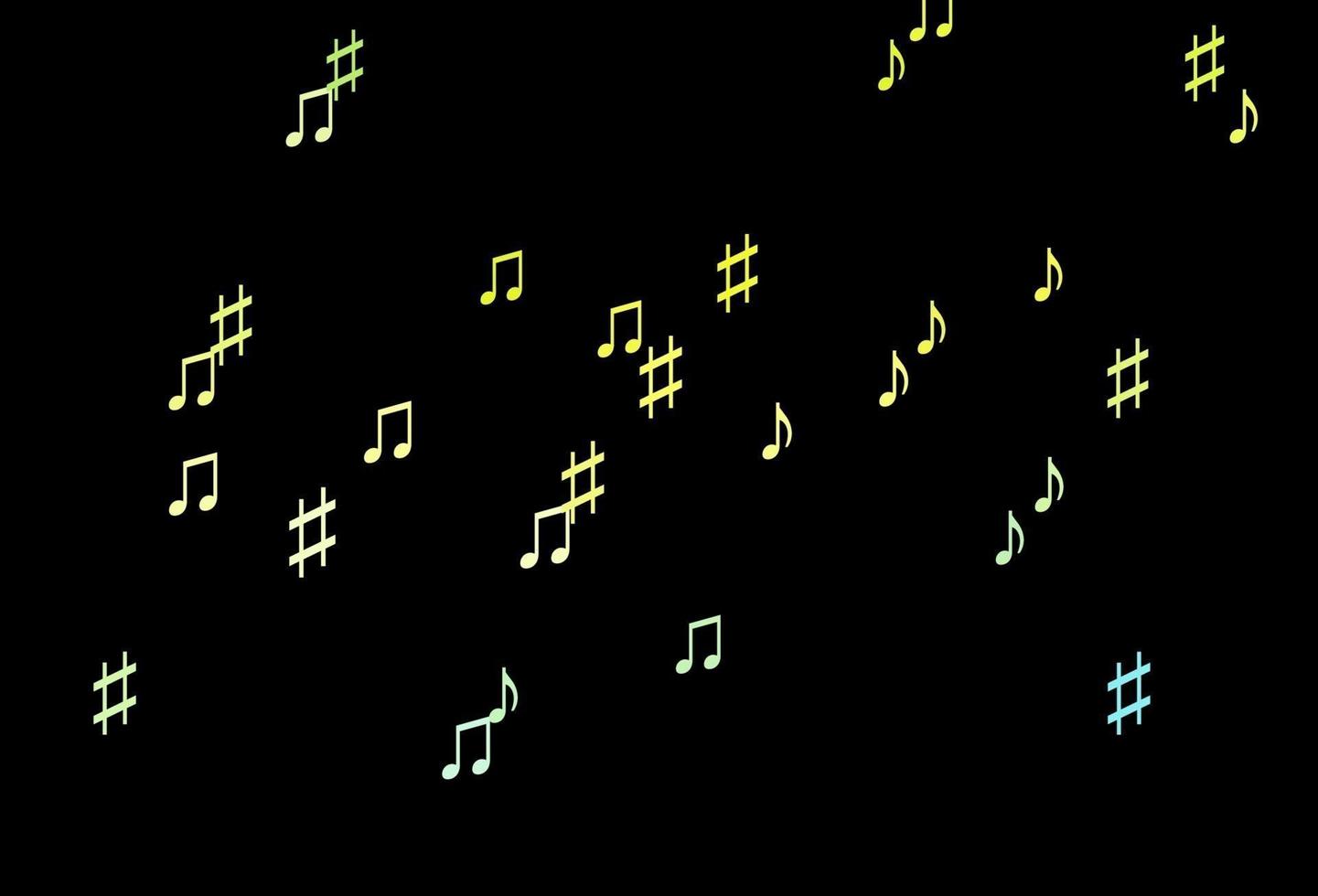mörkblå, gul vektorbakgrund med musiksymboler. vektor