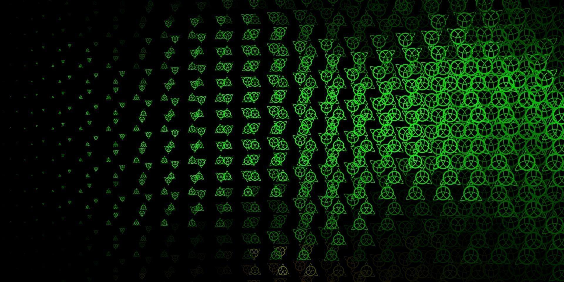 mörkgrön, gul vektorbakgrund med ockulta symboler. vektor