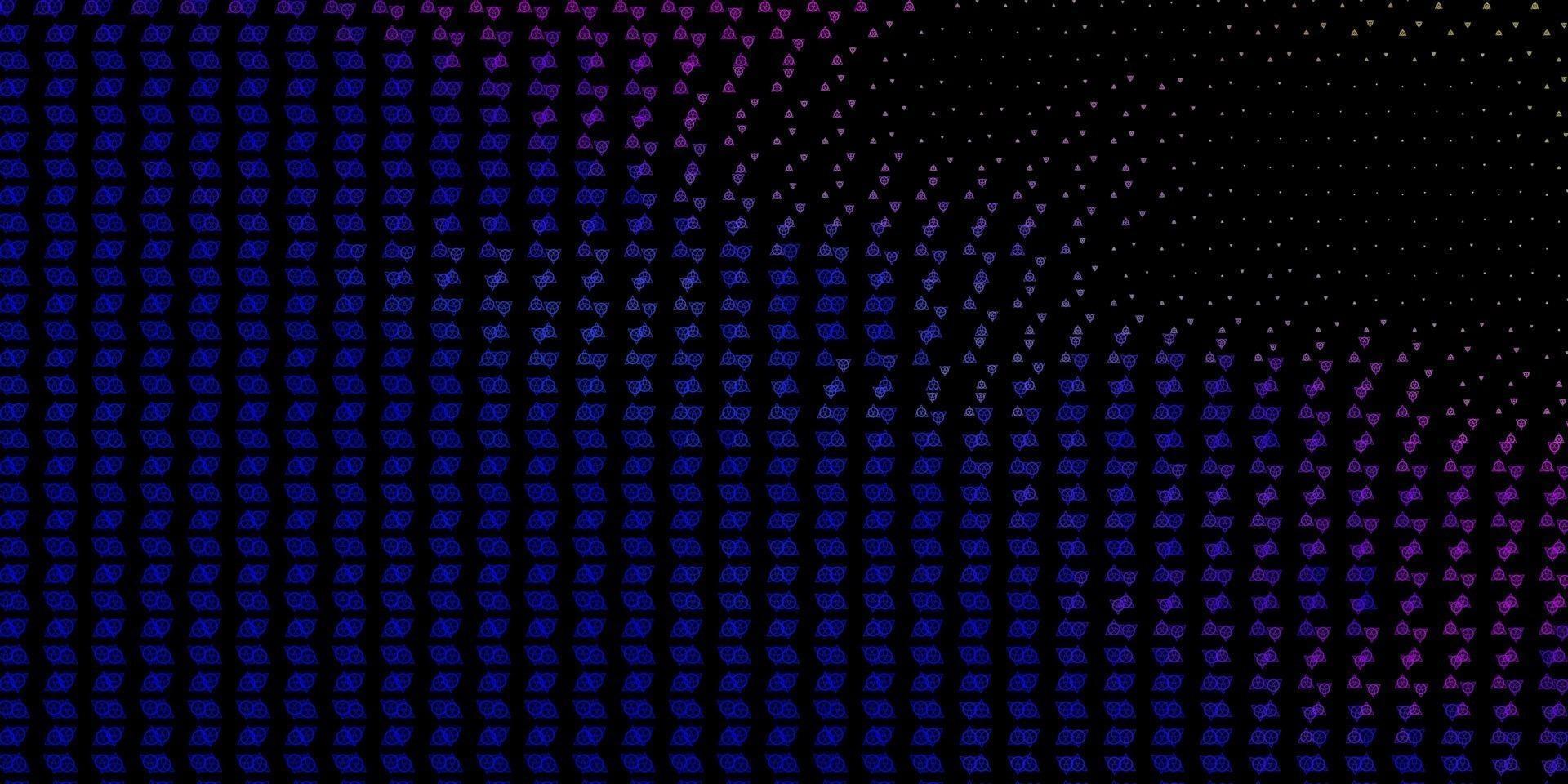dunkelrosa, blauer Vektorhintergrund mit Mysteriumsymbolen. vektor