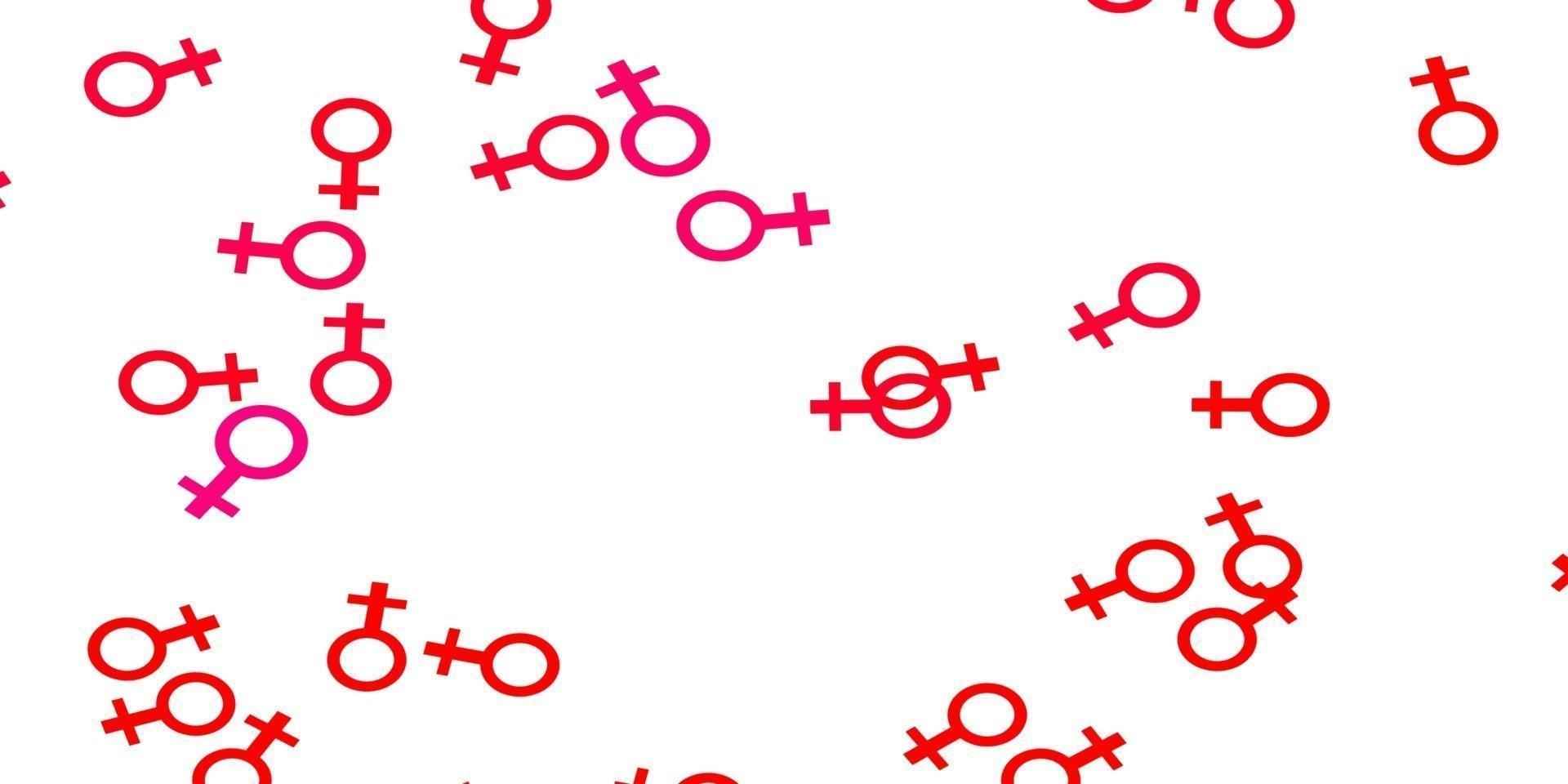 ljusrosa, röda vektorbakgrund med kvinnans kraftsymboler. vektor