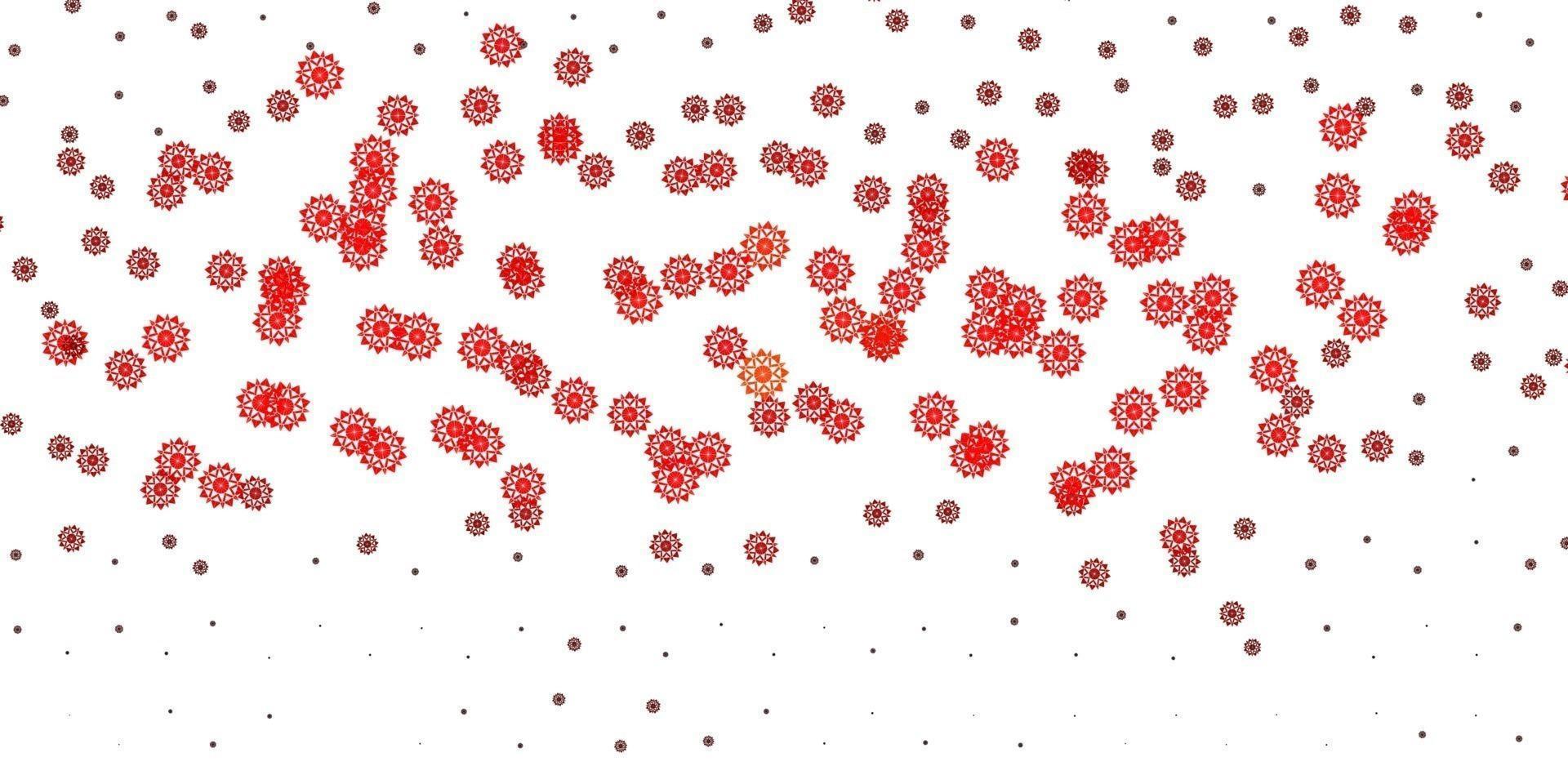 ljus orange vektor bakgrund med jul snöflingor.