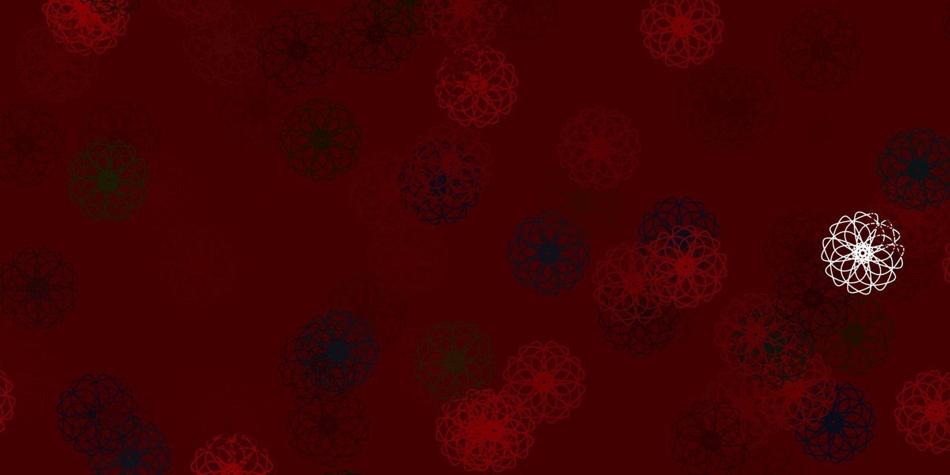 hellgrünes, rotes Vektor-Gekritzelmuster mit Blumen. vektor