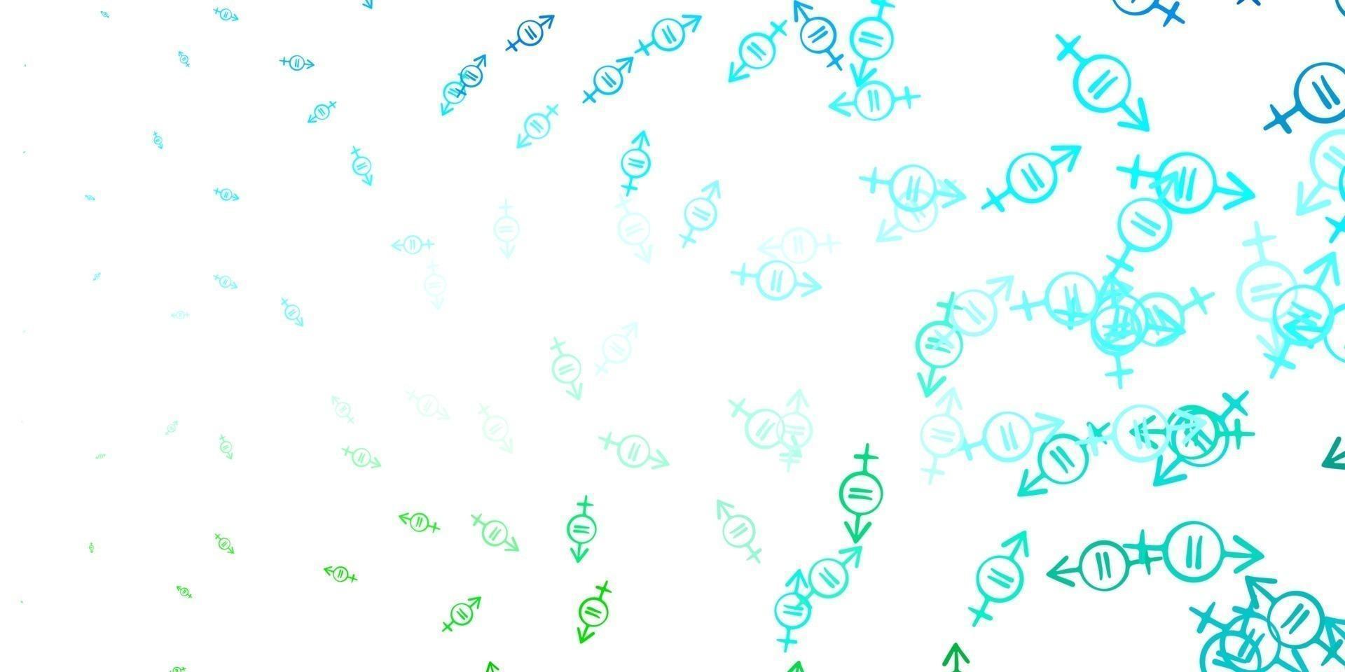 hellblauer, grüner Vektorhintergrund mit Frauensymbolen. vektor