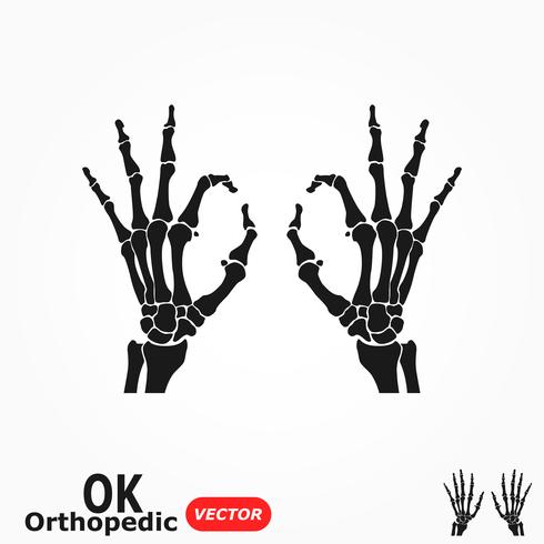 OK ortopedisk. Röntgen mänsklig hand med OK tecken. vektor