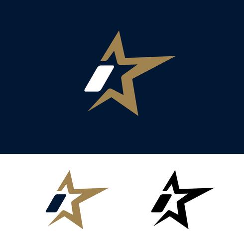 Letter I-logotypmall med Star designelement. Vektor illustra