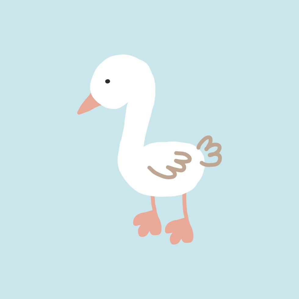 süße Gans handgezeichnet. , Minimalismus, Trendfarben 2022. Symbol, Aufkleber, Druck. kinder clipart, tier, vogel. vektor