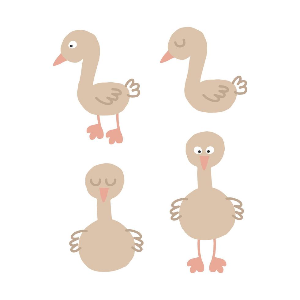 süße Gans Set handgezeichnet. , Minimalismus, Trendfarben 2022. Symbol, Aufkleber, Druck. kinder clipart, tier, vogel. vektor