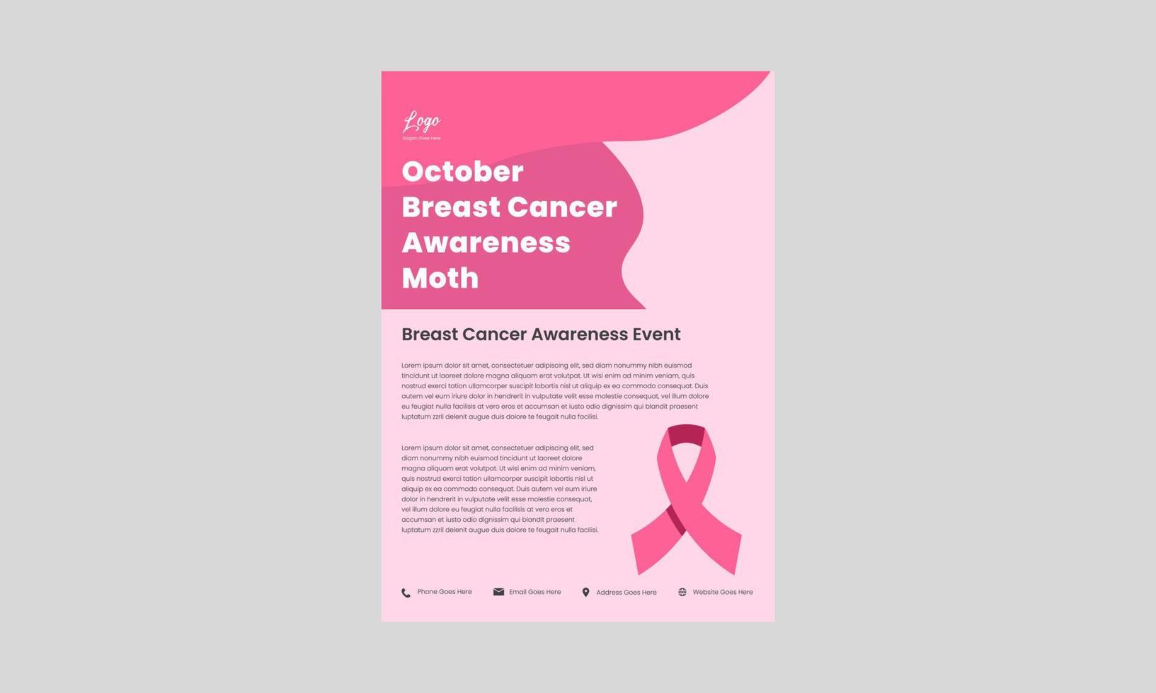 bröstcancer medvetenhet oktober flygblad design. bröstcancer medvetenhet månad affisch broschyr design. besegra bröstcancer reklambladsmall. vektor
