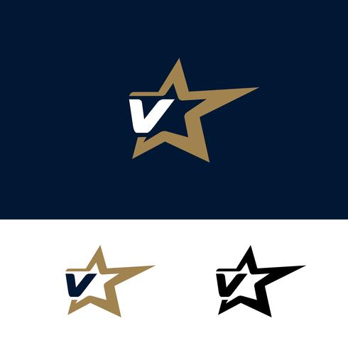 Letter V logotyp mall med Star designelement. Vektor illustra