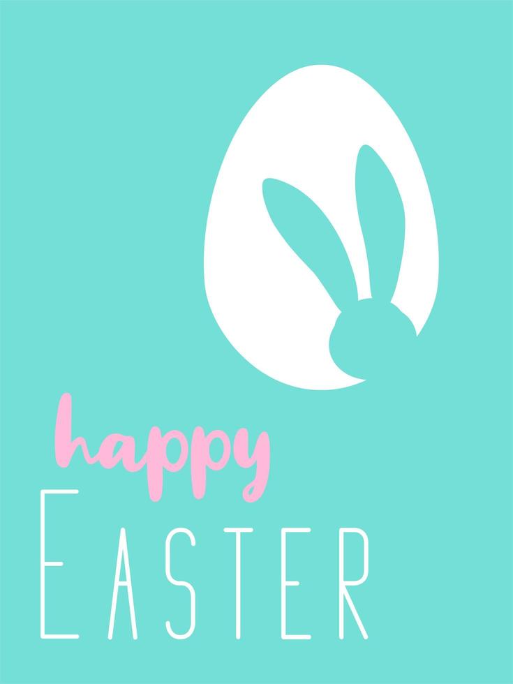Fröhliche Osterkarte oder Poster mit niedlichem Ei und Hasenohren Silhouette auf pastellfarbenem Hintergrund. einfaches minimalistisches Design. Vektor