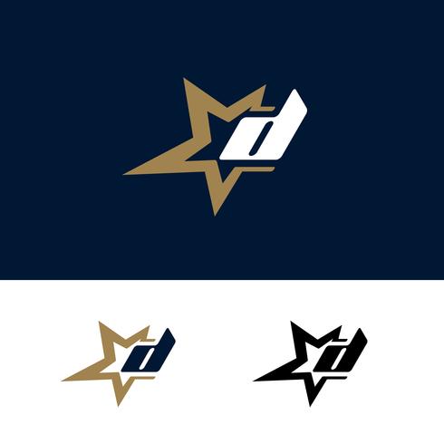 Letter D-logotypmall med Star designelement. Vektor illustra