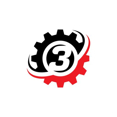 Nummer 3 Gear Logo Design Mall vektor