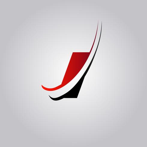 Initial I Letter logo med swoosh färgad röd och svart vektor