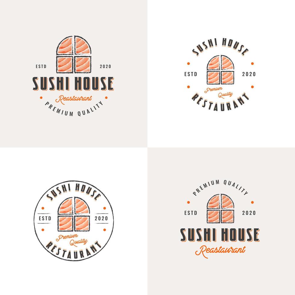 handritad sushi restaurang vintage badge logotyp samling vektor