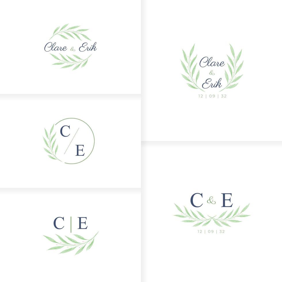 minimalistische handgezeichnete monogramm-hochzeitslogo-vorlage vektor