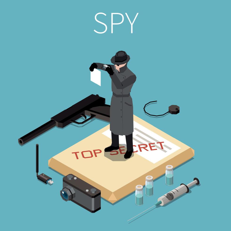 spion isometrisk illustration vektor