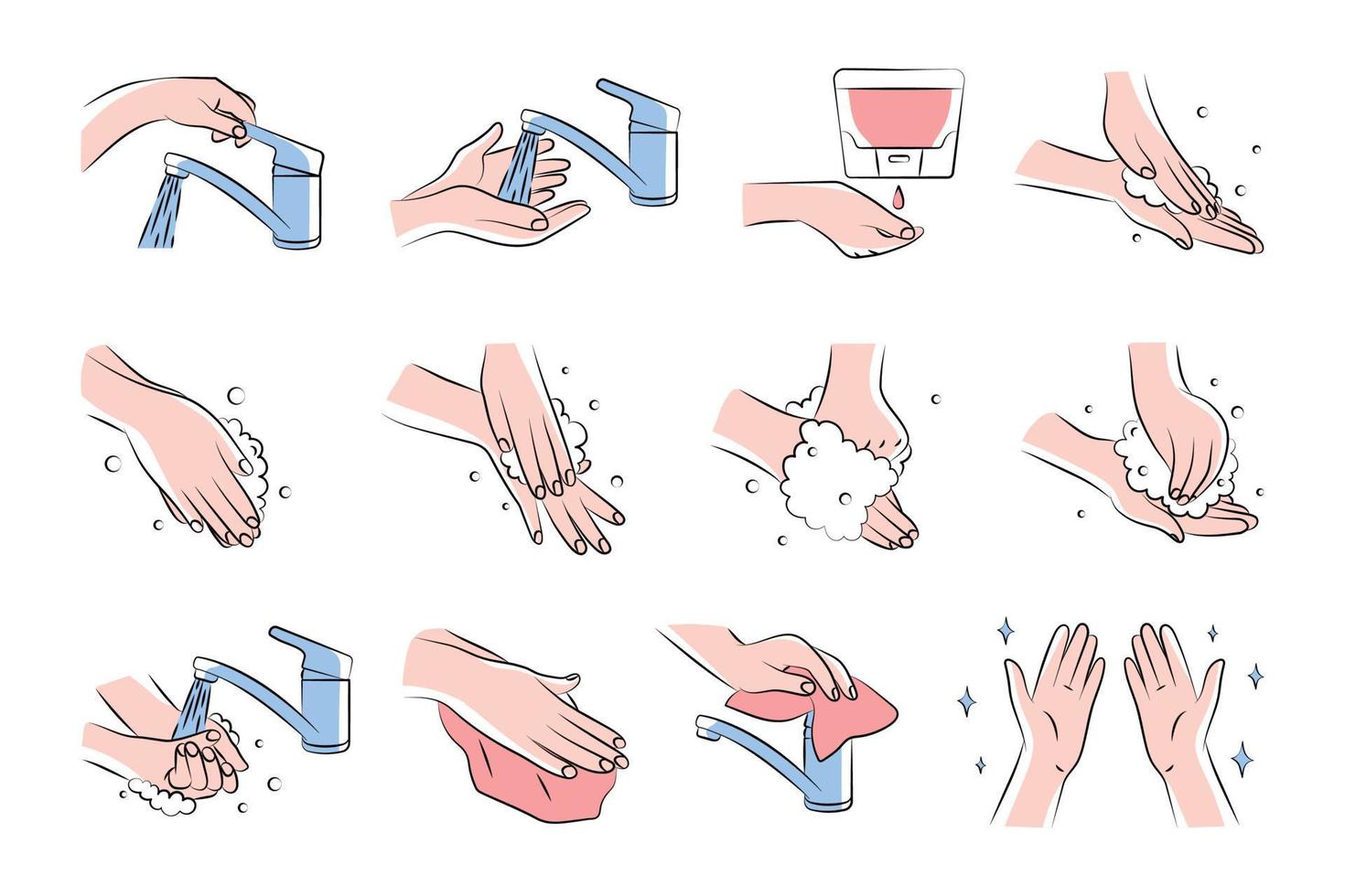 Schritte zum Handwaschset vektor