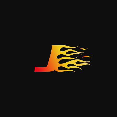 Buchstabe J brennende Flamme Logo Entwurfsvorlage vektor