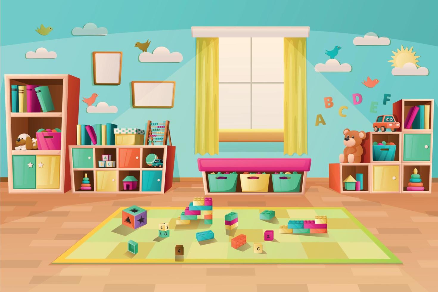 kindergarten spielzimmer cartoon hintergrund vektor